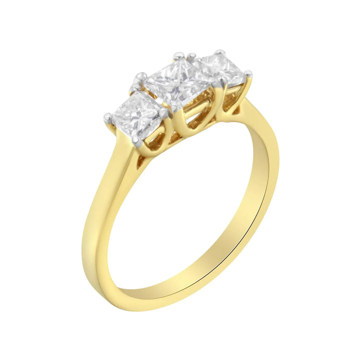 10K Yellow Gold Princess-Cut Diamond Three Stone Band Ring (1 Cttw, Lime Shadow