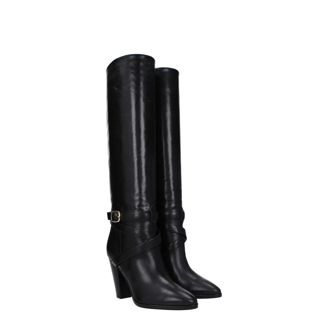 Black Leather High Heel Boots Celine