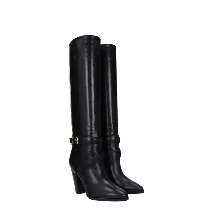 Black Leather High Heel Boots Celine