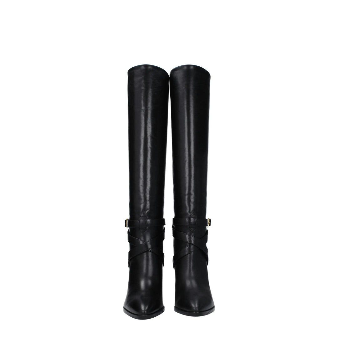 Black Leather High Heel Boots Celine