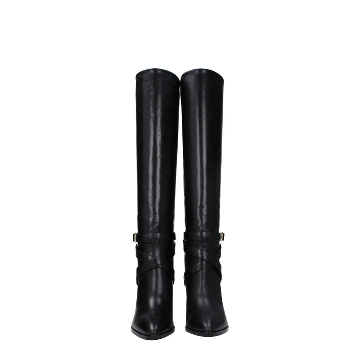 Black Leather High Heel Boots Celine