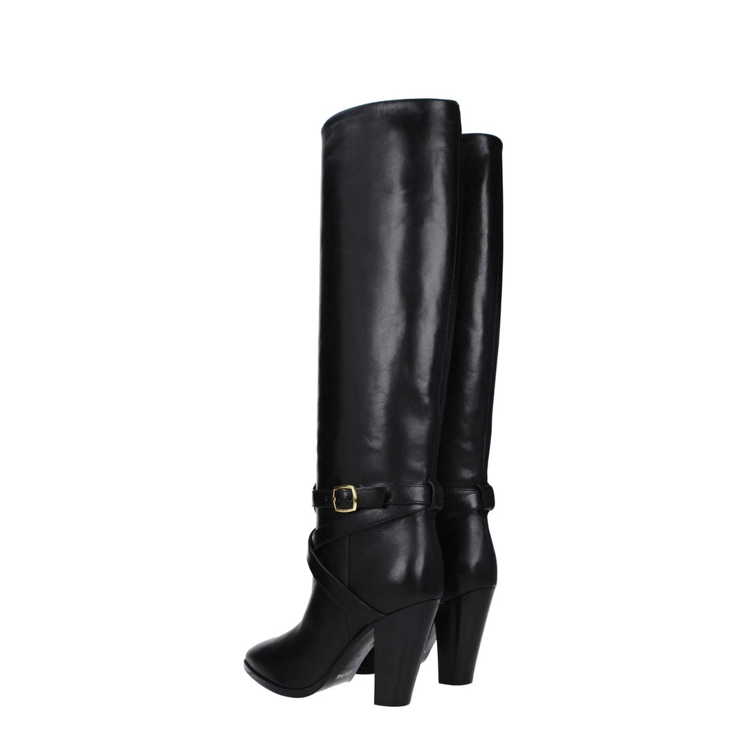 Black Leather High Heel Boots Celine