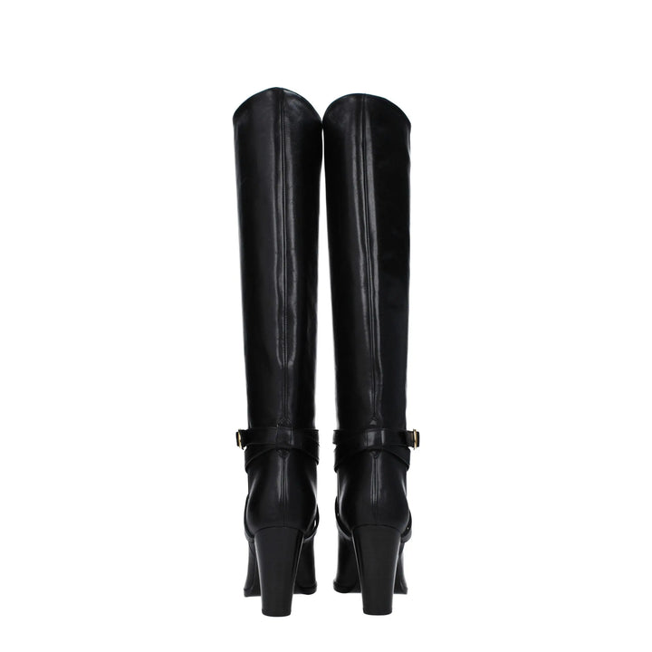 Black Leather High Heel Boots Celine