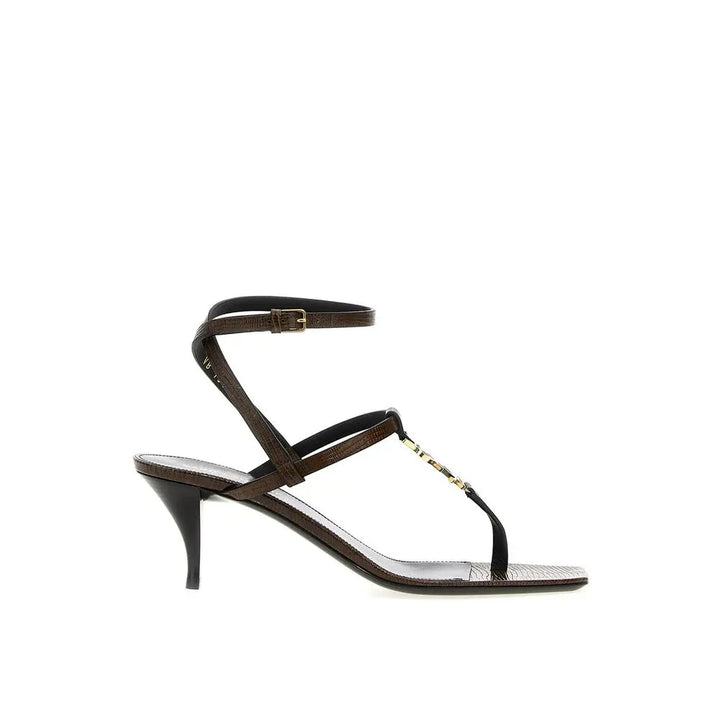 Brown Calfskin Stiletto Heel Sandals Saint Laurent