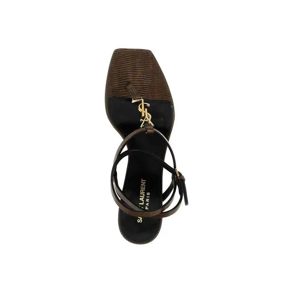 Brown Calfskin Stiletto Heel Sandals Saint Laurent