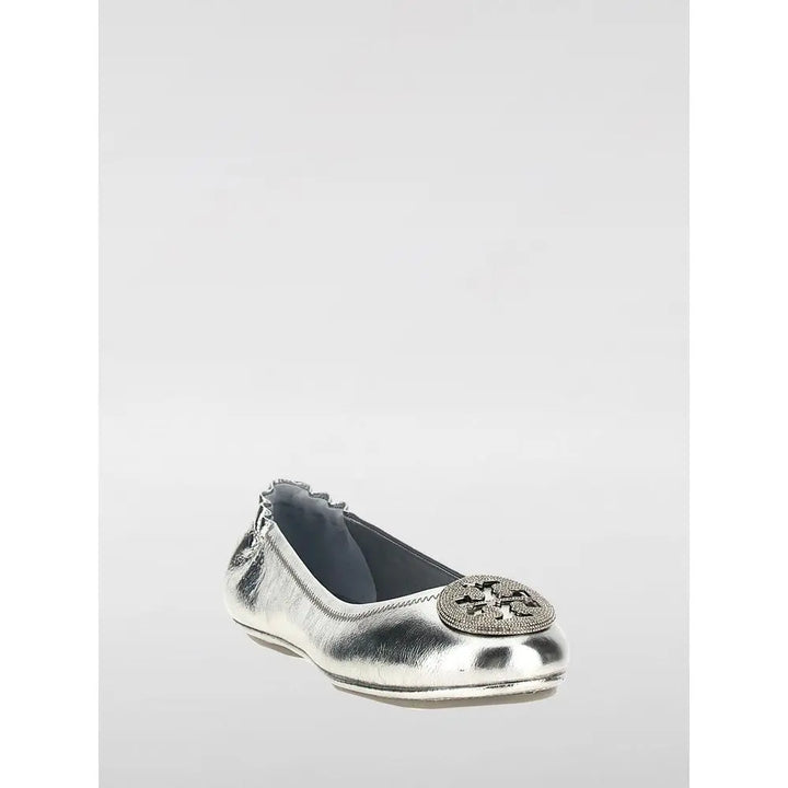 Silver Leather Ballet Flats Tory Burch