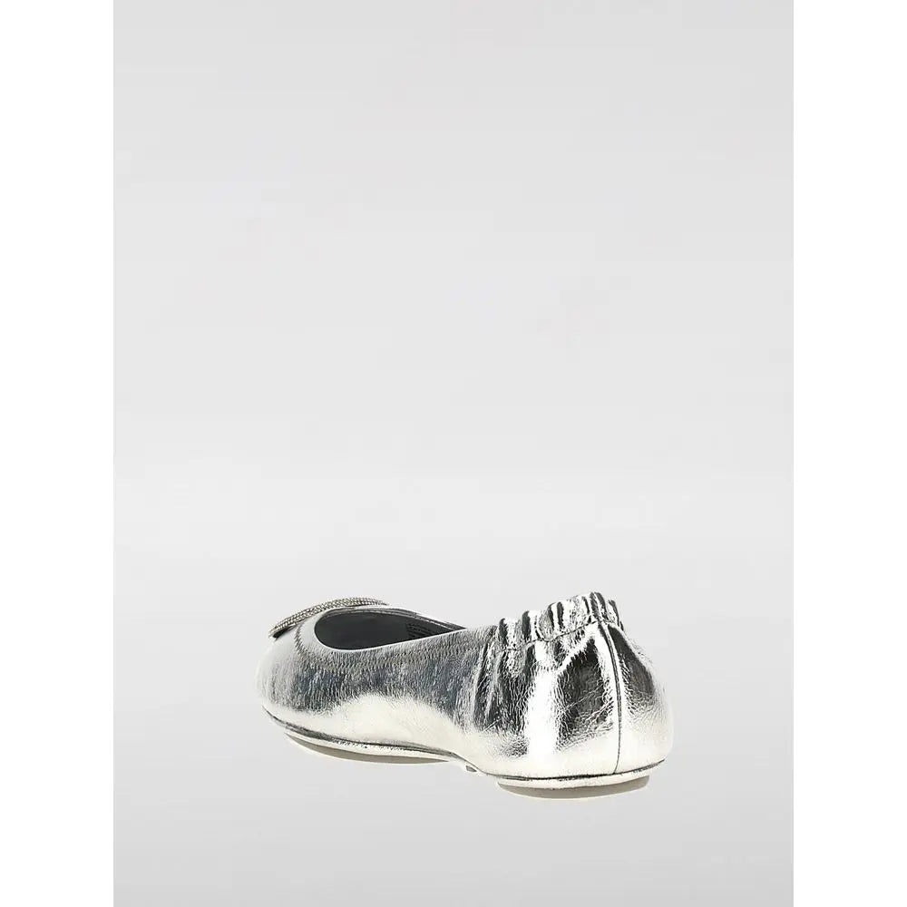 Silver Leather Ballet Flats Tory Burch