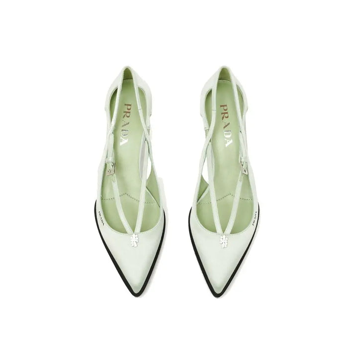 Bicolor Silk Mid Heel Pumps Prada
