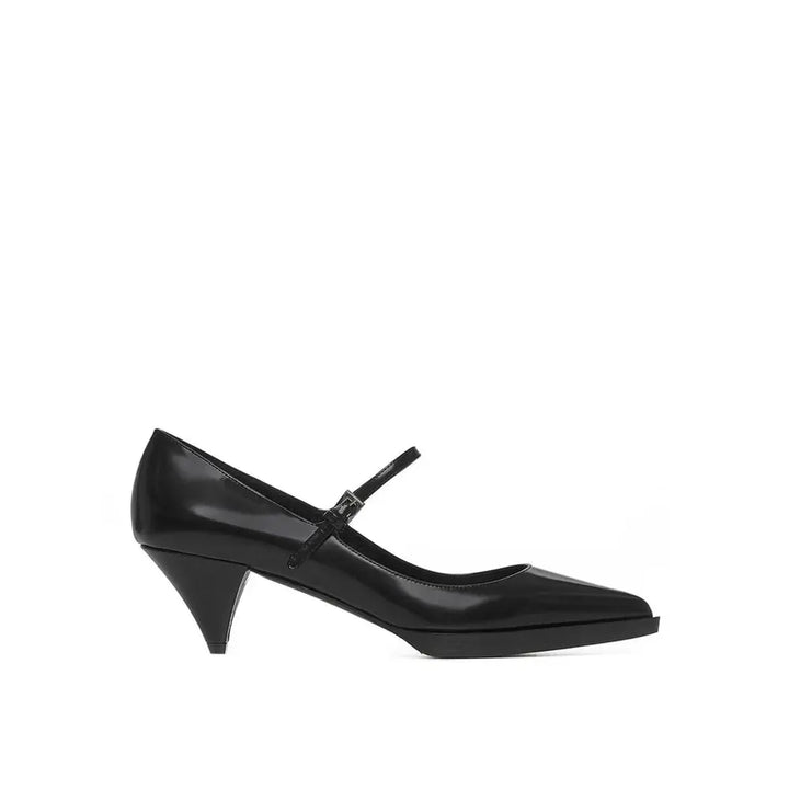 Black Calfskin Mid Heel Pumps Prada