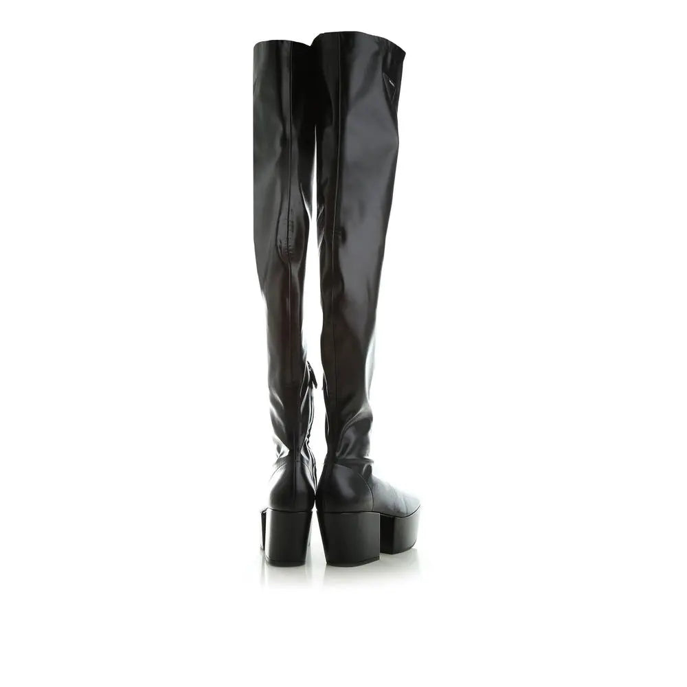 Black Calfskin Over The Knee Prada
