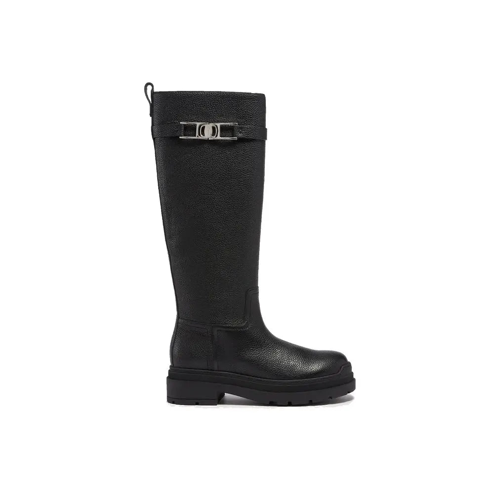 Black Calfskin Over The Knee Salvatore Ferragamo