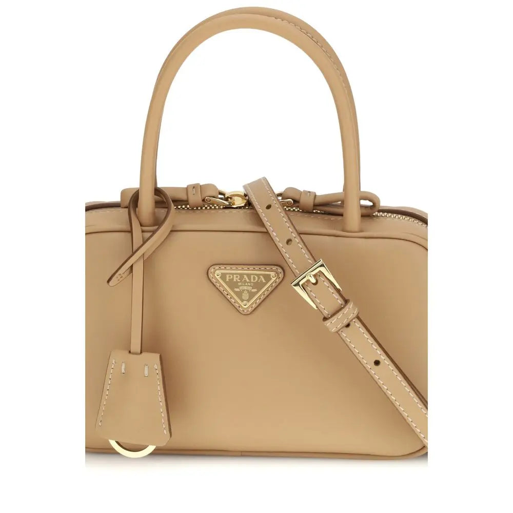 Beige Calf Leather Bos Taurus Handbag Prada