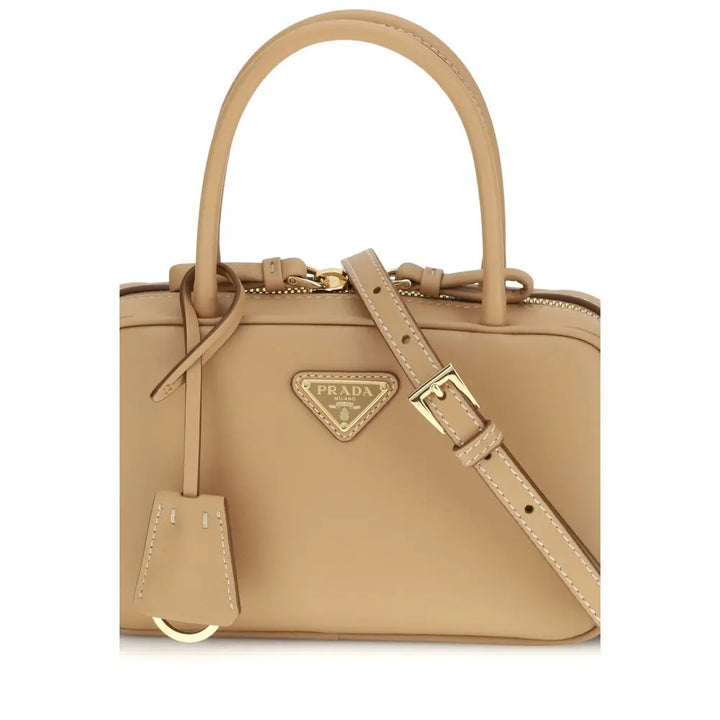 Beige Calf Leather Bos Taurus Handbag Prada