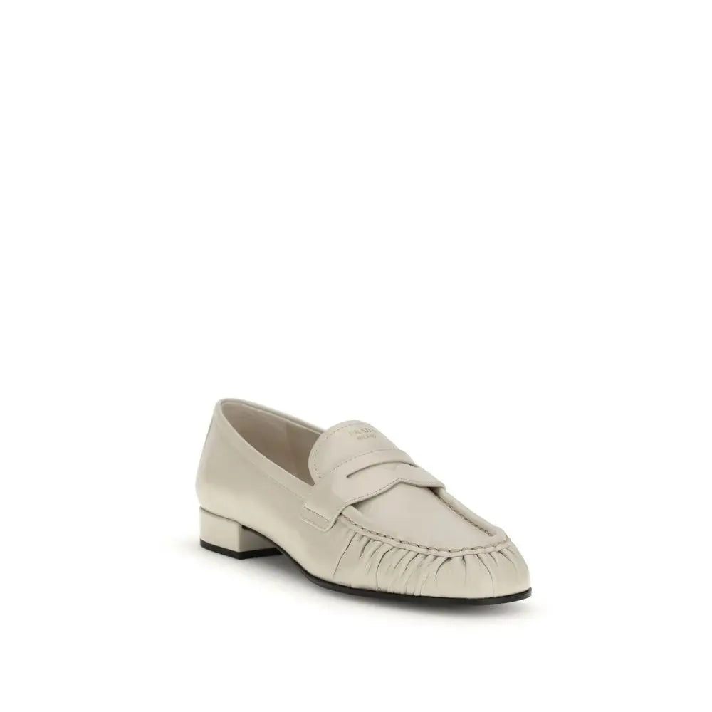 Beige Calf Leather Bos Taurus Slip-On Loafers Prada