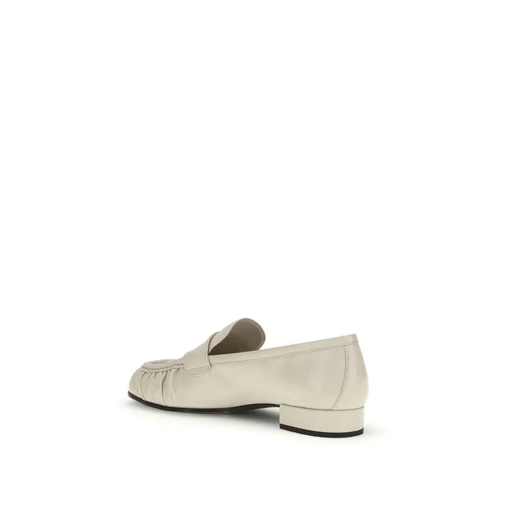Beige Calf Leather Bos Taurus Slip-On Loafers Prada