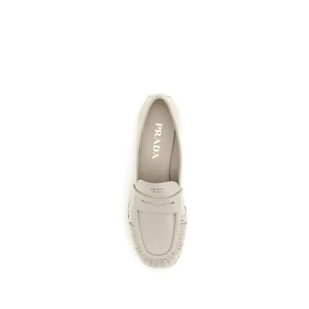 Beige Calf Leather Bos Taurus Slip-On Loafers Prada