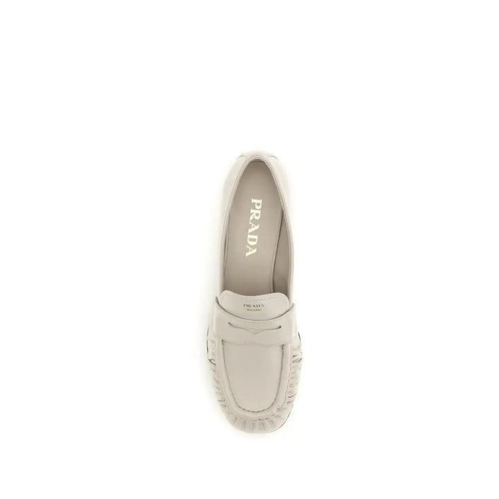 Beige Calf Leather Bos Taurus Slip-On Loafers Prada