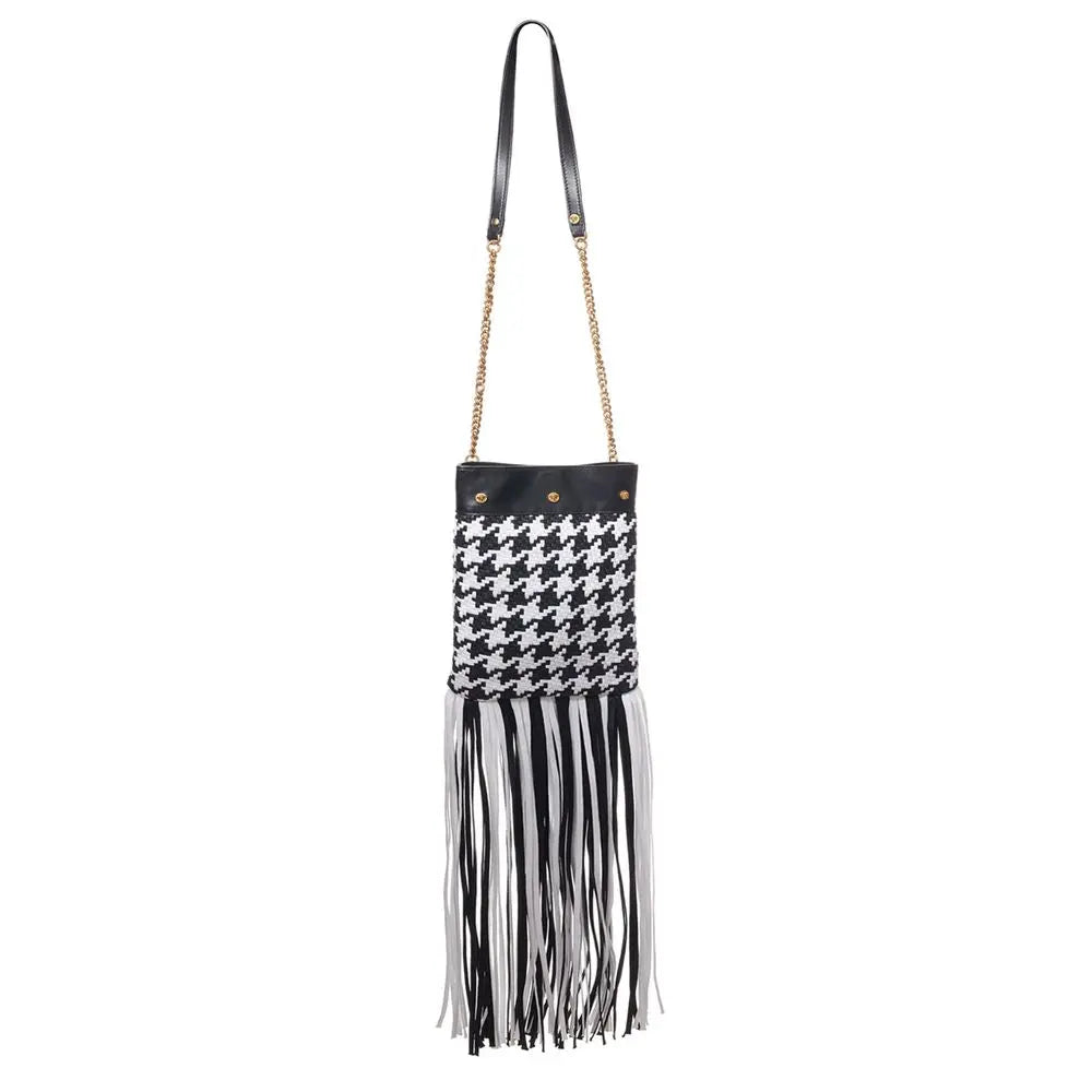 Black And White Leather And Textile Shoulder Bag Versace
