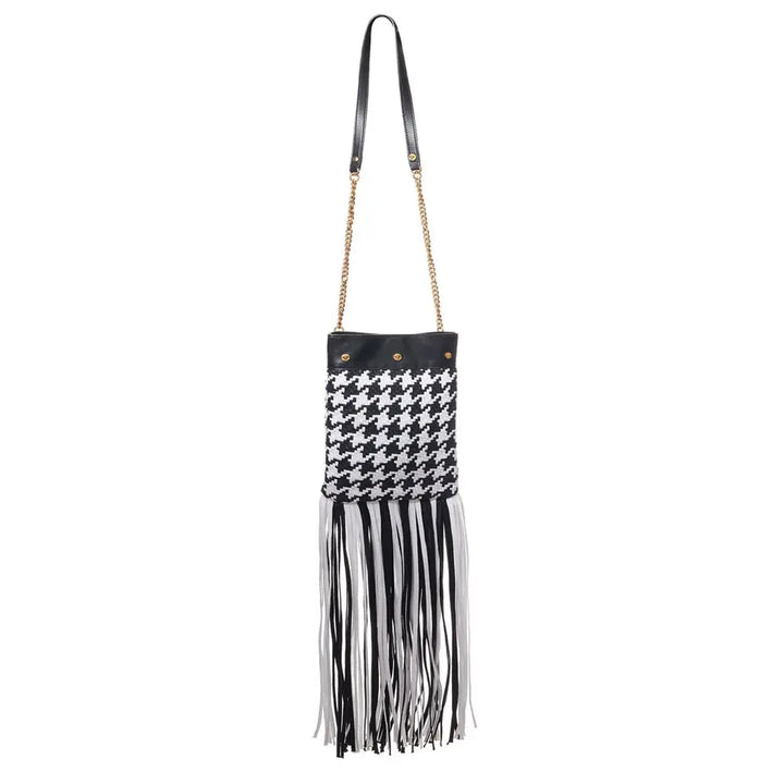 Black And White Leather And Textile Shoulder Bag Versace