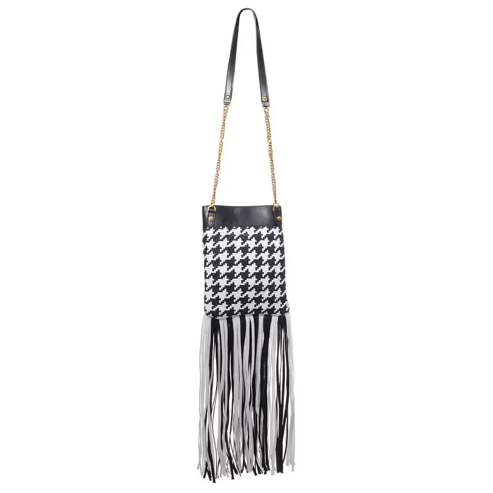 Black And White Leather And Textile Shoulder Bag Versace