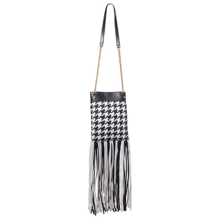 Black And White Leather And Textile Shoulder Bag Versace