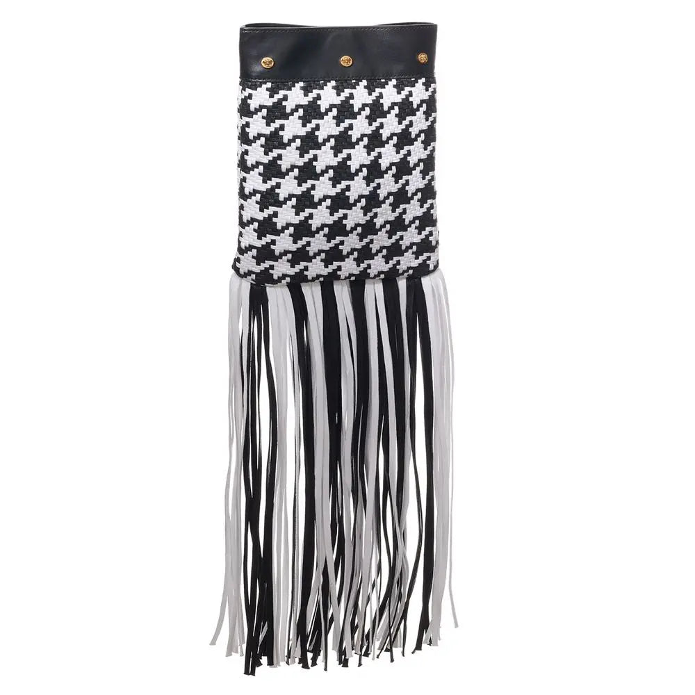 Black And White Leather And Textile Shoulder Bag Versace