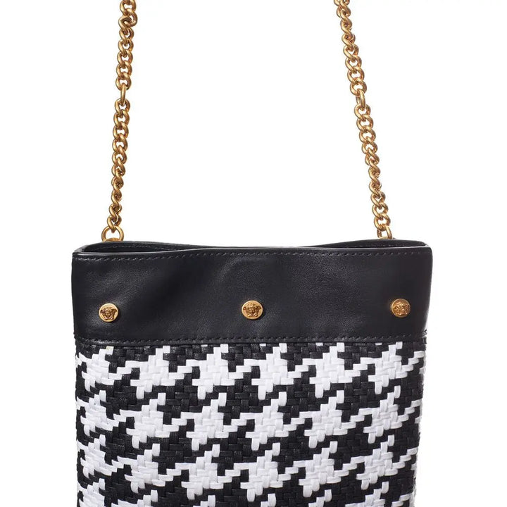 Black And White Leather And Textile Shoulder Bag Versace