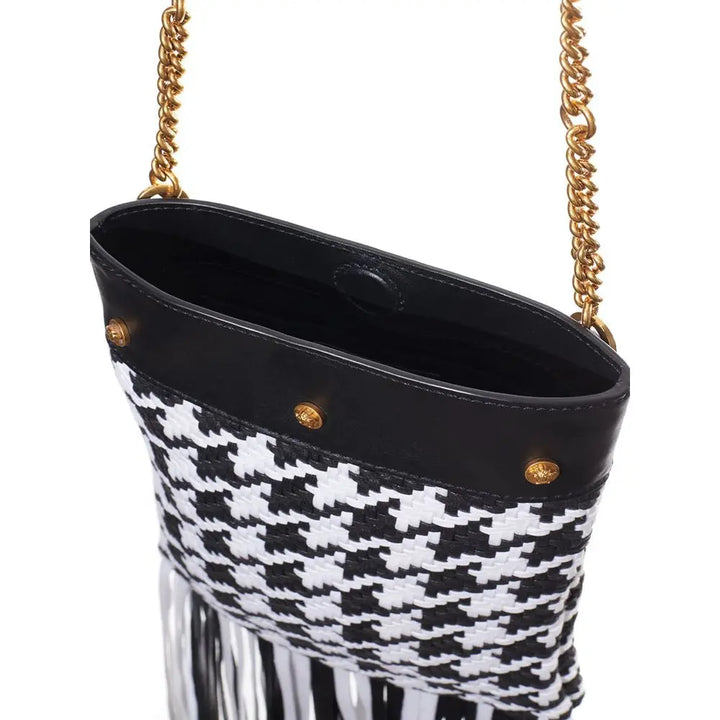 Black And White Leather And Textile Shoulder Bag Versace