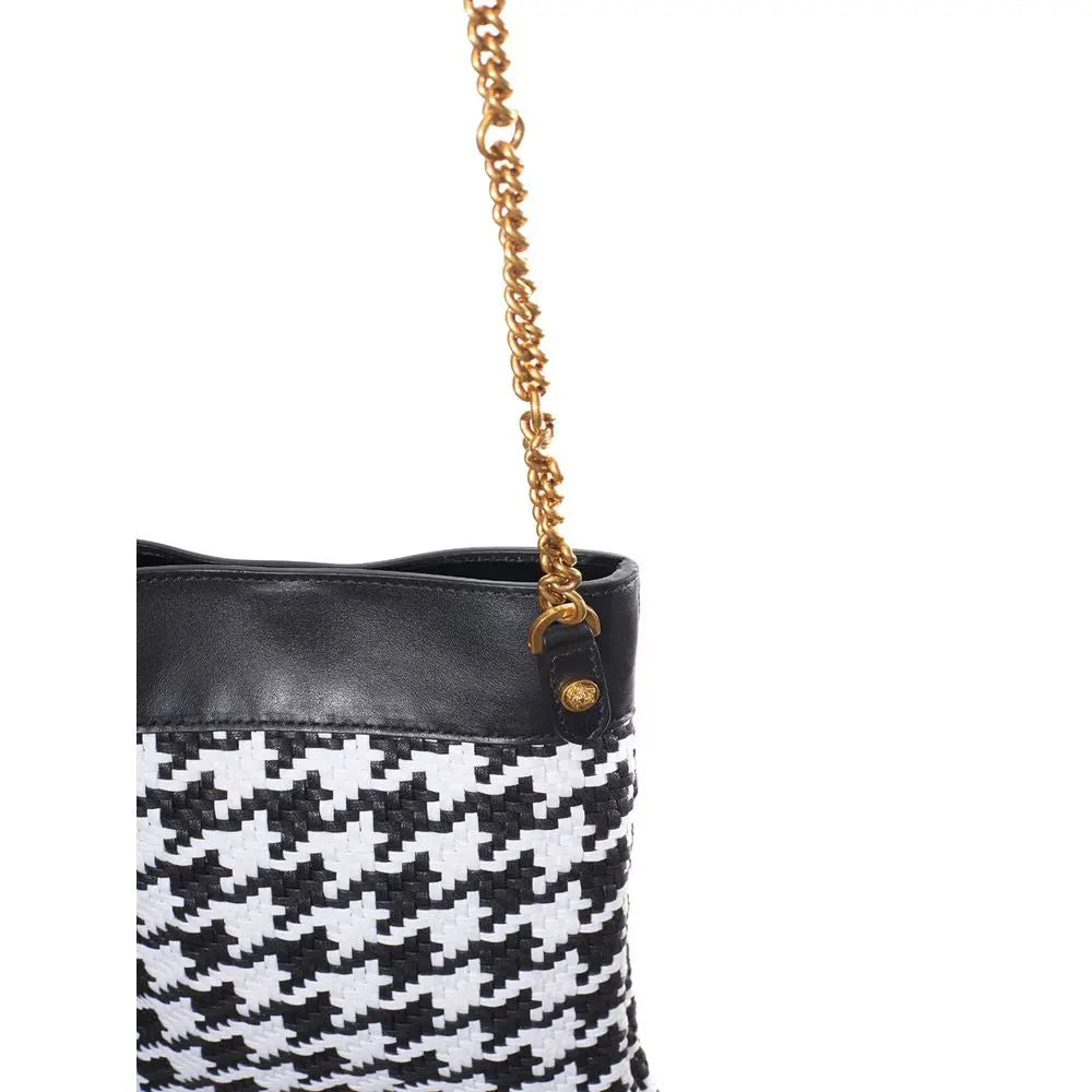 Black And White Leather And Textile Shoulder Bag Versace