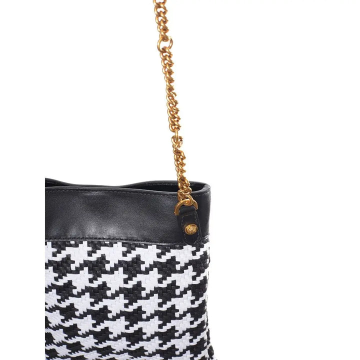 Black And White Leather And Textile Shoulder Bag Versace