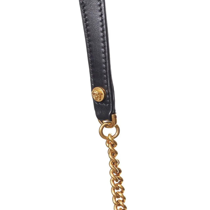 Black And White Leather And Textile Shoulder Bag Versace