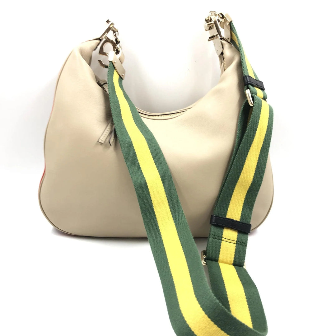 Gucci Aria Calfskin Web Large Attache Shoulder Bag Beige Gucci