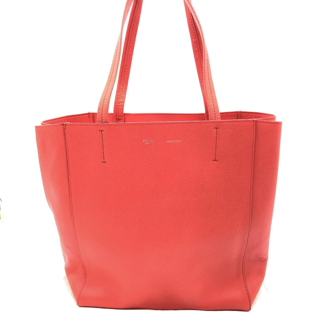 Cabas Phantom Red Pebbled Leather Tote Bag Celine