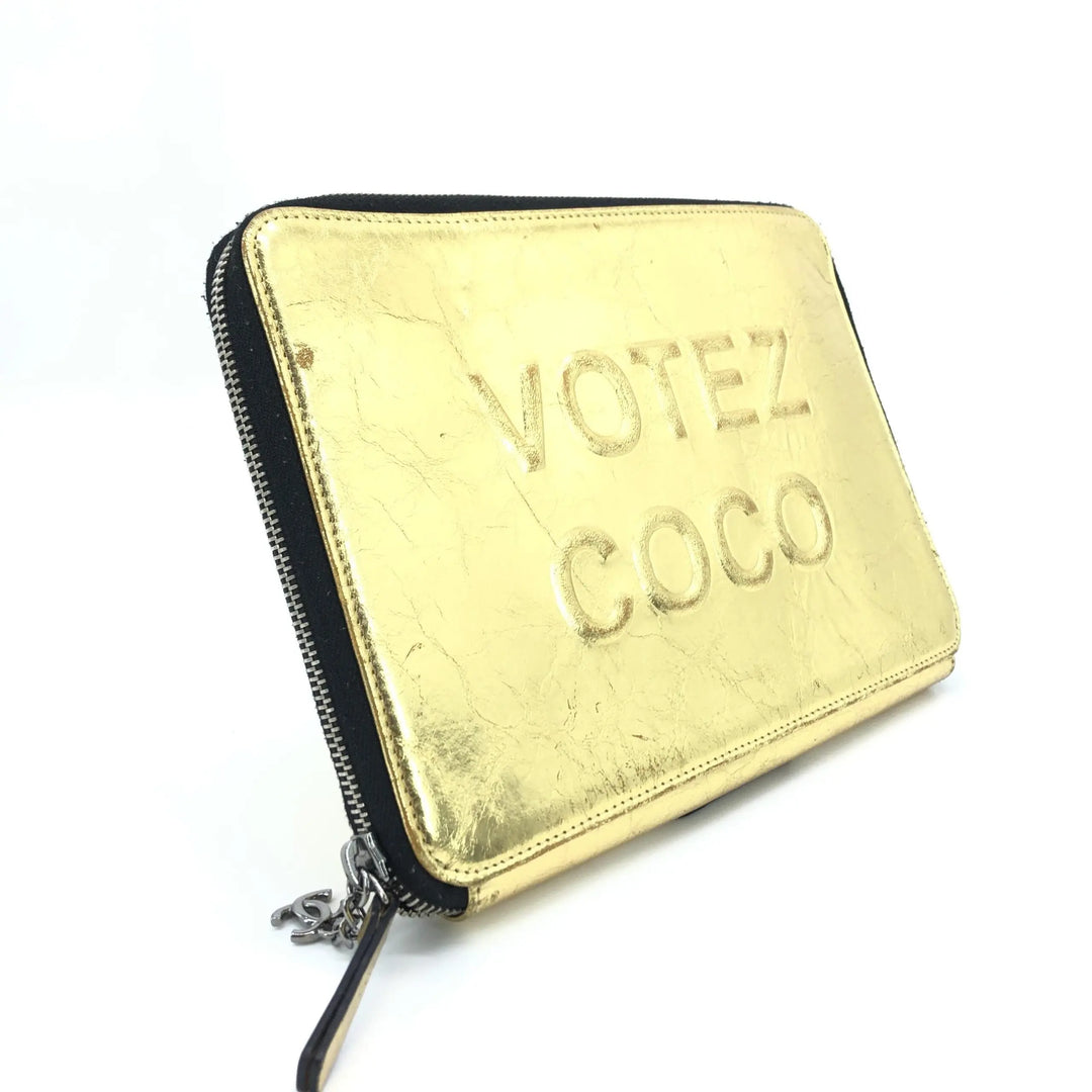 Gold Tone Votez Coco Zip Clutch Chanel