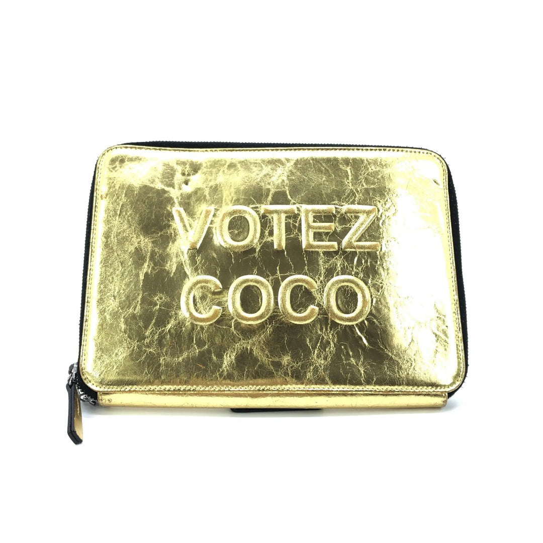 Gold Tone Votez Coco Zip Clutch Chanel