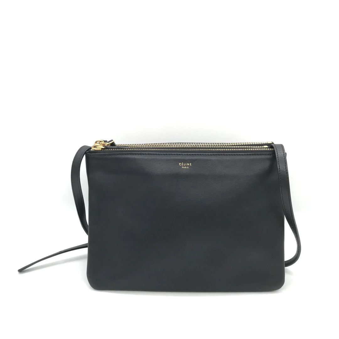 Trio Black Leather Shoulder Bag Celine