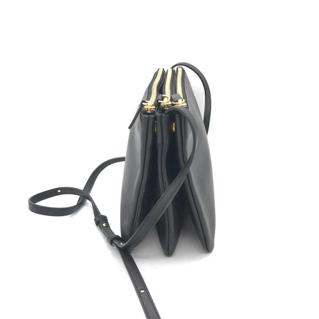 Trio Black Leather Shoulder Bag Celine