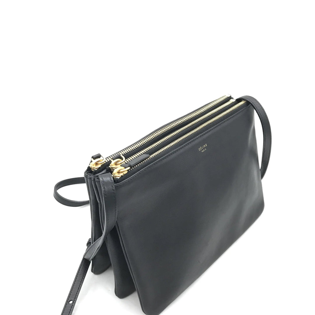 Trio Black Leather Shoulder Bag Celine