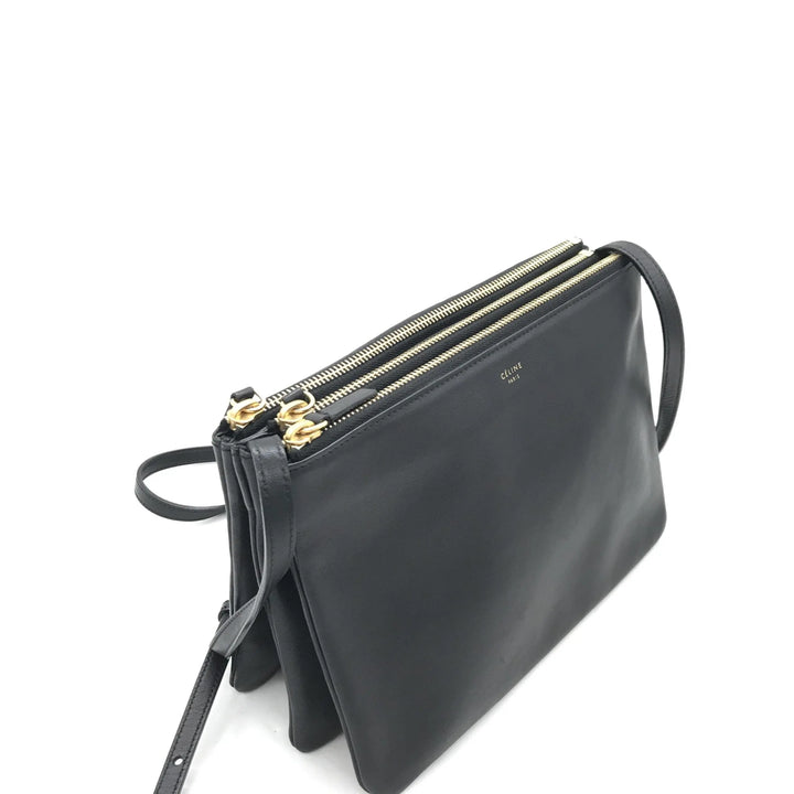 Trio Black Leather Shoulder Bag Celine