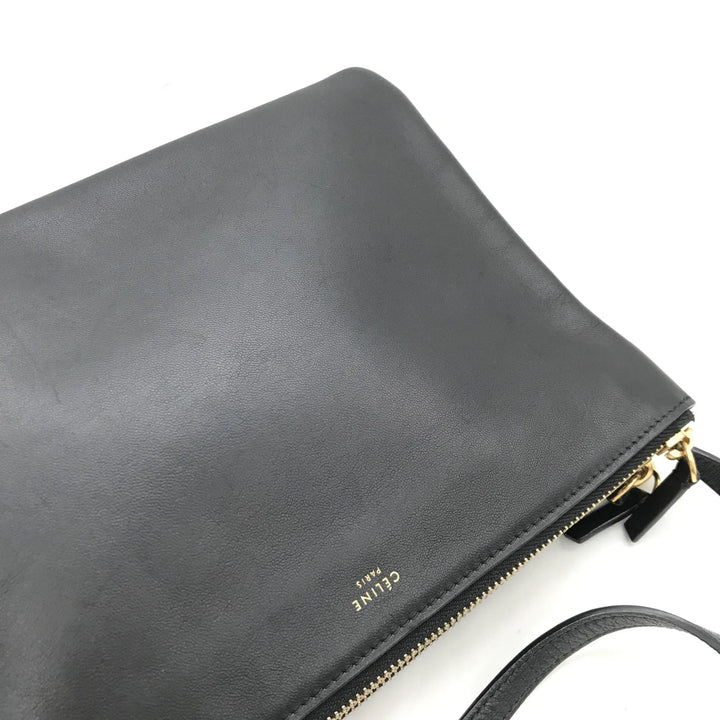 Trio Black Leather Shoulder Bag Celine