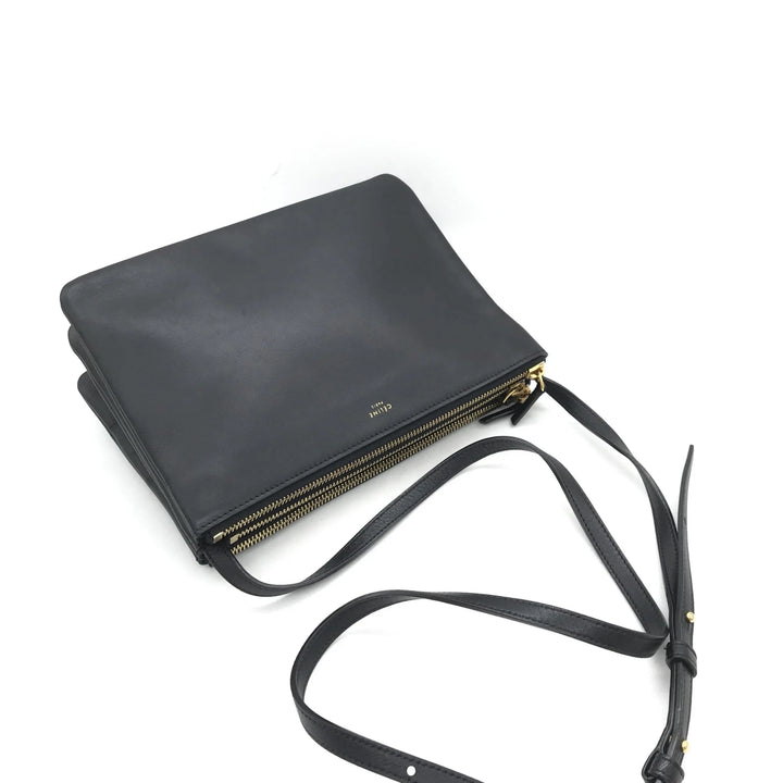 Trio Black Leather Shoulder Bag Celine