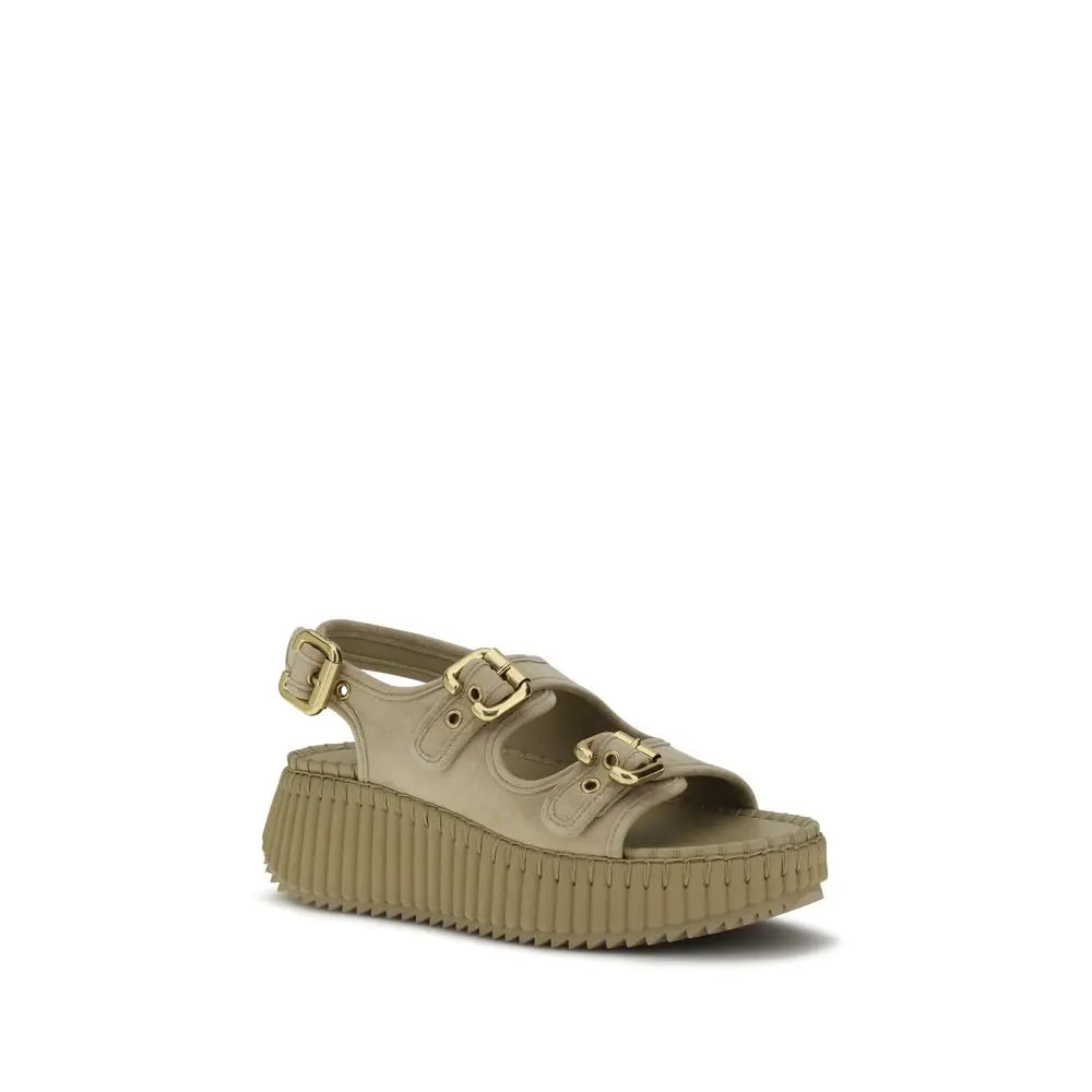 Beige Calf Leather Bos Taurus Platform Sandals Chloé