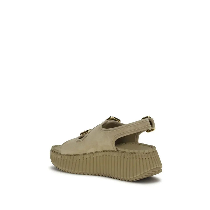 Beige Calf Leather Bos Taurus Platform Sandals Chloé