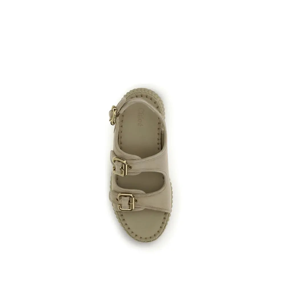 Beige Calf Leather Bos Taurus Platform Sandals Chloé