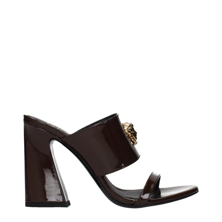 Brown Leather Stiletto Heel Sandals Versace