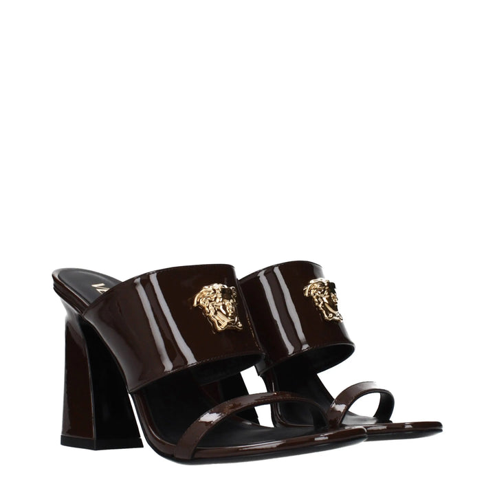 Brown Leather Stiletto Heel Sandals Versace