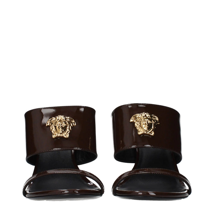 Brown Leather Stiletto Heel Sandals Versace