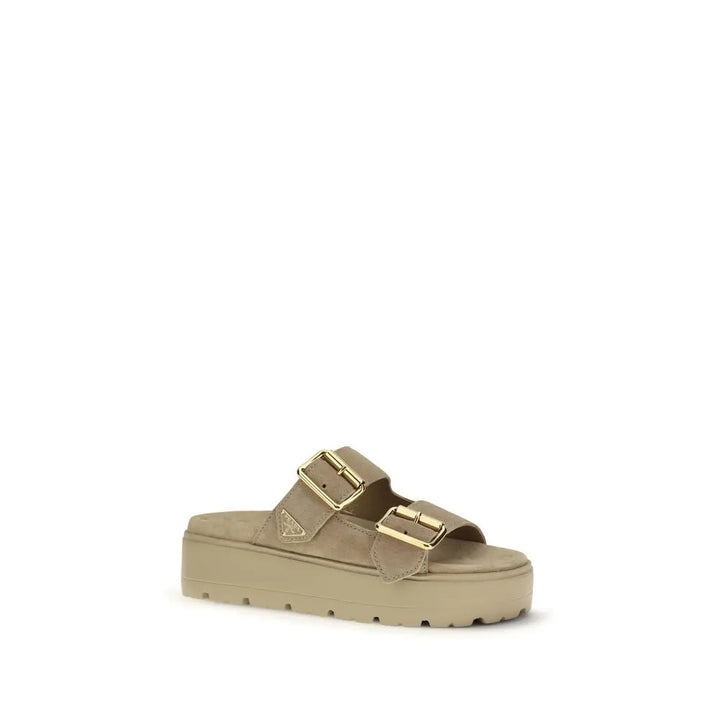 Beige Calf Leather Bos Taurus Platform Sandals Prada