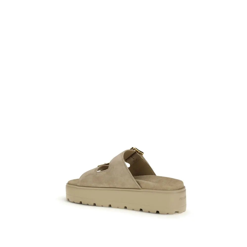 Beige Calf Leather Bos Taurus Platform Sandals Prada
