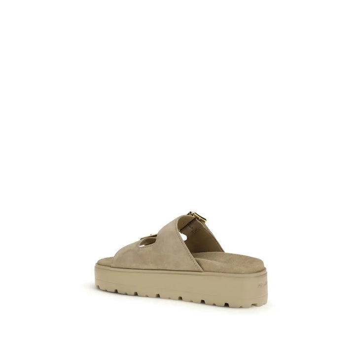 Beige Calf Leather Bos Taurus Platform Sandals Prada